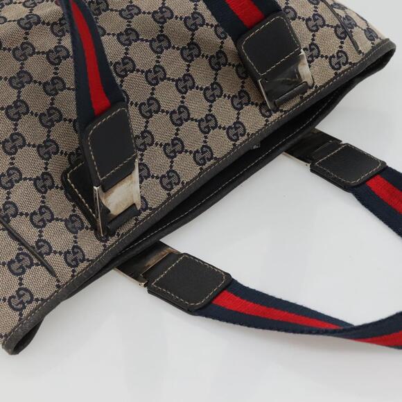 GUCCI GG Canvas Sherry Line Hand Bag Navy Silver - Picture 6 of 16